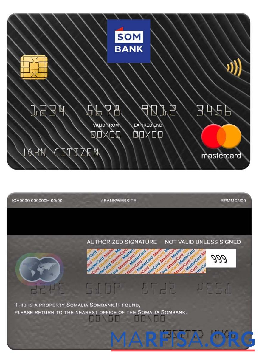 Realistic Somalia Sombank mastercard sample